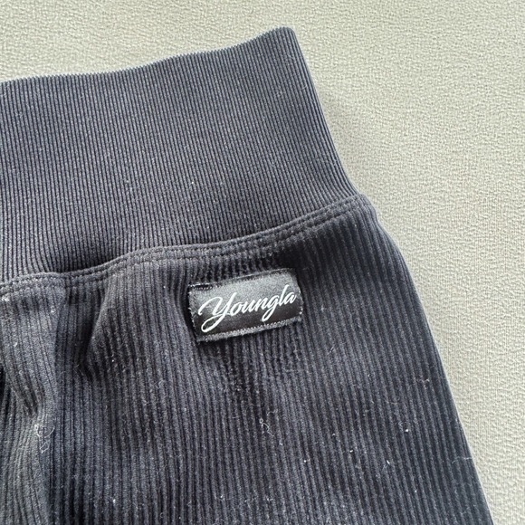 Young LA Size S Black Workout Ribbed Leggings - Picture 3 of 6